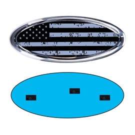 Ford 9 Inch Metal American Flag Front Grille Emblem - F150, F250, F350, Edge, Explorer, Ranger (Grey) - 9"X3.5"