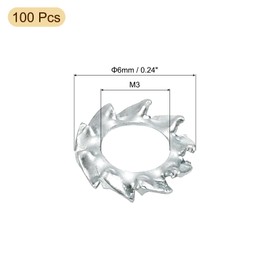 uxcell 100Pcs External Tooth Washers, M3 Steel Zinc Finish External Serrated Washer for Mechanical Equipment Fasteners, Silver