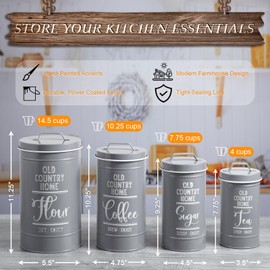 DAYYET Gray Canisters Sets for the Kitchen, Airtight Kitchen Canisters for Countertop, Flour and Sugar Containers, Tea Coffee Sugar Canister Set, Gray Kitchen Decor and Accessories, Set of 4