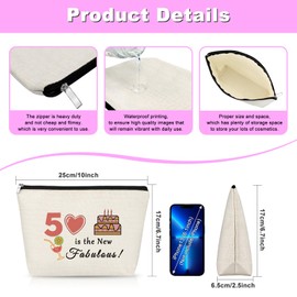Ideas for 50th Birthday Gifts for Women Makeup Bag Turning 50 Year Old Gift Happy 1975 Birthday Gifts Ideas for Friend Sister Mom Wife Grandma Aunt Anniversary Christmas Mothers Day Gift Cosmetic Bag
