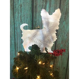 PT Hudson Alumi-Art Yorkshire Terrier, Yorkie, Dog Christmas Tree Topper, Wreath Decoration, Holiday Decoration, Metal, Silver, pet Memorial