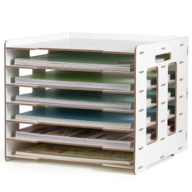 Caydo 12x12-7 Tier File Scrapbook Paper Organizer for Desk, Wood Scrapbook Paper Storage Rack for 12x12 Inch Scrapbook Papers, Heat Transfer Papers, Vinyl, Portfolio