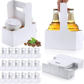 Kosiz 60 Pcs 2 Cups Drink Carrier with Handles 6.9 x 3.2 x 8.9 Inches Coffee Holder Paperboard Drink Caddy for Hot and Cold Drinks, Takeout, Cafe and Restaurant Food Delivery Service(White)