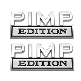 Pair Set Metal Pimp Edition Badge 3D Emblem Car Side Rear Front Hood Trunk Door Bumper Decal Sticker (Silver Black)