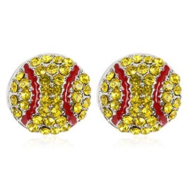 Sports Game Team Earrings - Sparkly Rhinestone Studs Metallic Hook Dangles Baseball (Rhinestone Sports Studs - Baseball)