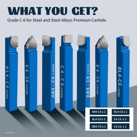 10PCS 1/4" Metal Lathe Cutting Tools,C-6 Carbide Tip Cutter Tool Bit Cutting Set,Milling Welding Bit Lathe Cutting Tool Kit