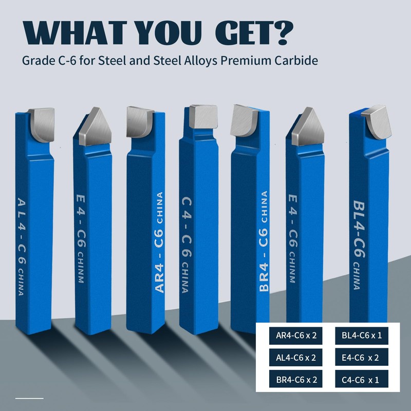 10PCS 1/4" Metal Lathe Cutting Tools,C-6 Carbide Tip Cutter Tool