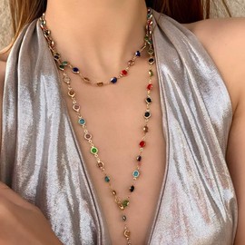 Lariat Necklace for Women Layered Long Gold Necklace Y-Shaped Gold Drop Pendant Long Rhinestone Body Chains Jewelry