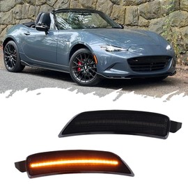 TurningMax For 2016 2017 2018 2019 2020 2021 2022 2023 MX-5 Miata Fiat 124 Spider Abarth Front Bumper Side Marker lights Smoked Lens Amber LED NA1J-51-5H0C, NA1J-51-5J0C