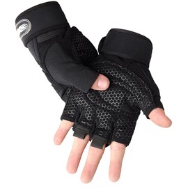 SUJAYU Guantes de entrenamiento, guantes de gimnasio para hombres, muñequeras de levantamiento de muñequeras, guantes para entrenamiento, guantes de mano, guantes de fitness, protección completa de la palma (negro, M)