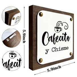 Cafecito Y Chisme Sign, Spanish Coffee Sign, Wooden Box Signs Decors Art, Coffee Table Art, Spanish Home Kitchen Decoration for Coffees Lovers, Coffees Station Decors