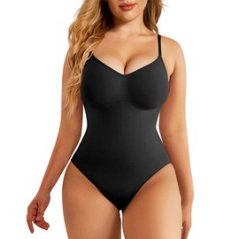 SHEKINI Shapewear Women's Tummy Control Bodysuit V-Neck Seamless Body Shaper Sleeveless Shaping Effective Tank Top Sculpting Thong XXS-5XL, black