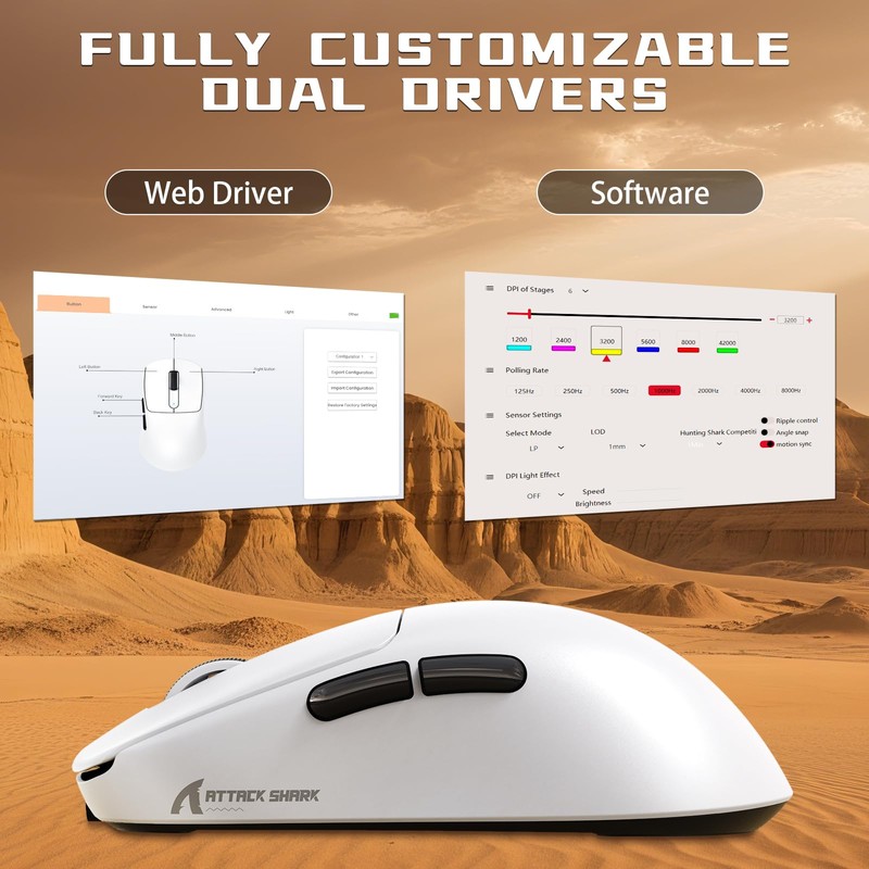 ATTACK SHARK V5 Wireless Gaming Mouse 55g Ultra-Lightweight PAW3950MAX 42K