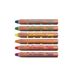 Jovi My First Colouring Pencils in Cardboard Case, 6 Colouring Pencils 4 in 1 in Assorted Colours Including 1 Sharpener