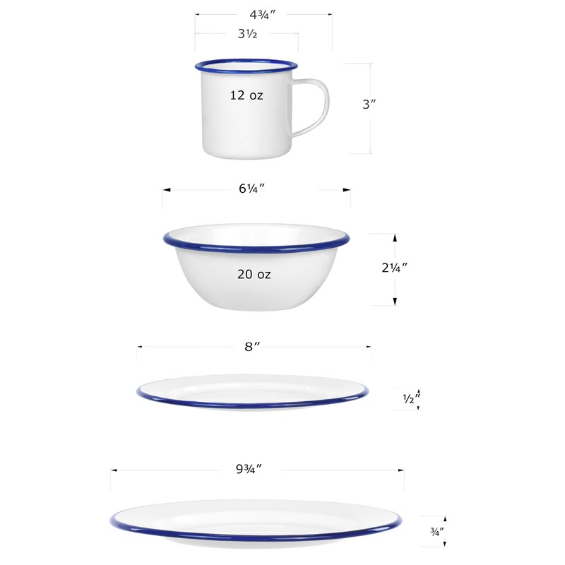 Red Co. 16-Piece Enamelware Metal Dinnerware Set for 4, Solid