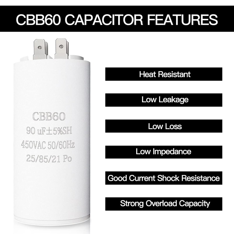 90UF CBB60 Motor Run Capacitor, 450VAC 50/60HZ Cylindrical Capacitor for