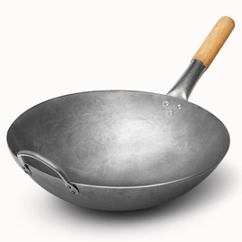 SUNRISE Kitchen Supply 1.8 mm Thickness Heavy Duty Hand Hammered Carbon Steel Wok 14 inch, Round Bottom