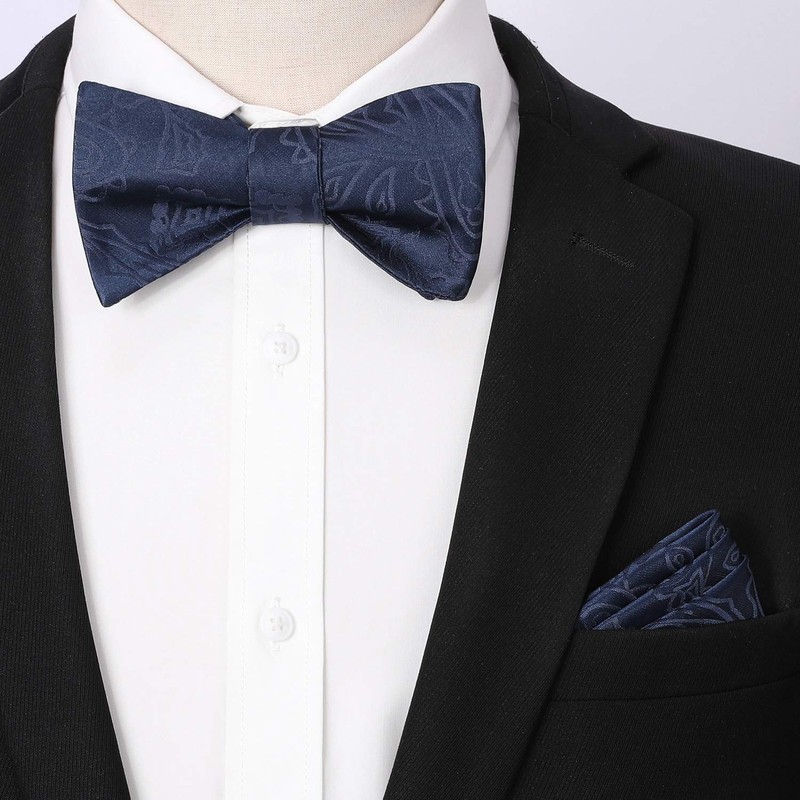 HISDERN Men's Bow Tie Floral Self Bow Tie and Pocket
