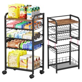 SWTYMIKI Can Organizer for Pantry - Stackable Rolling Snack Cart, Soda Can Organizer, Multi-Functional Shelf with Adjustable Wheels for Kitchen, Office, Living Room, Black