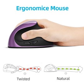 Woddlffy Ergonomic Mouse Wireless, Vertical Mouse Right Handed Small Mouse with 6 Buttons 1000/1200/1600 for Laptop,Desktop,PC, MacBook（Purple AA）