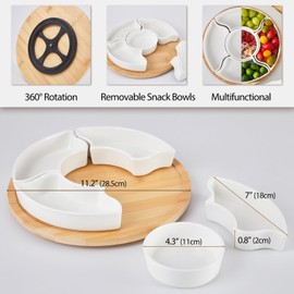 Rotatable Divided Serving Dishes Trays, Lazy Susan Serving Tray Snacks Bowls for Party, Ideal Porcelain Appetizer Serving Tray for Chips and Dip, Veggies, Candy and Tacos