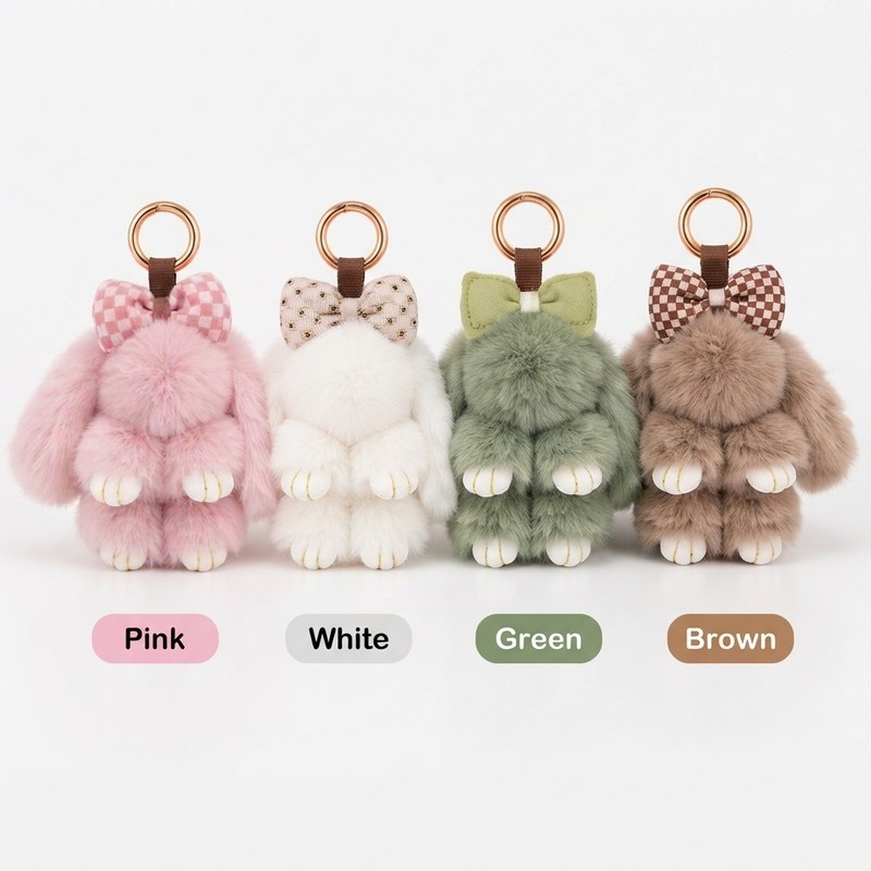 Fluffy Bunny Keychain for Holiday Gifting – Cute Bow Rabbit