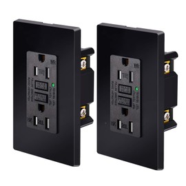 SuperInk GFCI Outlet Black, 15Amp GFCI Outlets, Weather Resistant (WR) Outdoor GFI Receptacles with LED Indicator, Wall Plates Included, ETL Listed, 2PK
