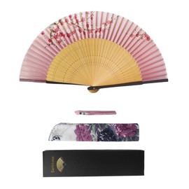 Sarkovos HandHeld Silk Folding Fan with Bamboo Frames 8.66"(22cm) Chinese/Japanese Style Hand Fan for Dancing Cosplay Wedding Party Props Decoration,Birthday gift (Pink)