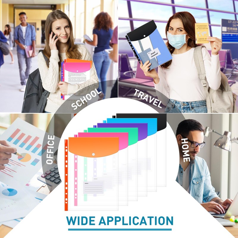 Lychico Plastic Wallets A4 Punched Pockets (12 Pack), 11 Holes