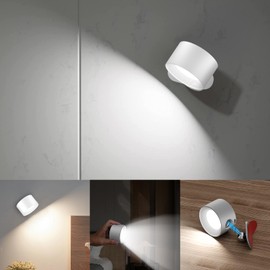 Sunsign LED Aplique de Pared, Lámparas de Pared Magnético USB Recargable, 2200mAh, 3 Temperaturas de Color y 3 Niveles de Brillo, Bola Magnética de Rotación de 360°para Lámpara de Lectura, Dormitorio