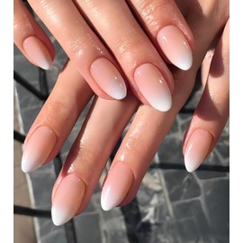 120pcs False Nails Press on Nails Oval Ombre Nude French Fake Fingernails Artificial Full Cover Nail Art Kits with Nail Jelly Glue Tabs for Girls Women