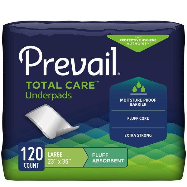 Prevail Fluff Absorbent Incontinence Underpad, Disposable, 23" x 36", 15 Count (Case of 8)