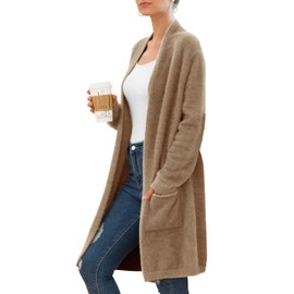 IWOLLENCE Womans Long Boyfriend Cardigan Jumpers Thick Fuzzy Fluffy Knit Sweater Tops for Ladies UK Women's Cardigans (Dark Khaki, M)