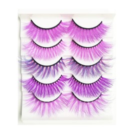 Pestañas moradas Pestañas coloridas Halloween Pascua Pestañas de visón sintético Pestañas postizas de colores Fiesta dramática larga Pestañas postizas Herramientas de maquillaje Extensiones de pestañas para disfraces(MQ305-Púrpura)