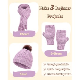 Katech Knitting Kit for Beginners Adults-Beginner Knitting Kit for Adults-Learn to Knit Kits for Adults Beginner Kids w/Step-by-Step Instruction-Complete Hat Scarf Gloves Knitting Starter Kit