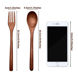 Patelai Wooden Spoons Forks Set Wood Dinner Utensil Set Reusable Flatware Tableware Set Handmade Natural Cutlery Set Includes Wood Spoon Fork for Cooking Stirring Eating(10 Pieces)