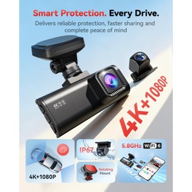 REDTIGER F7N 4K Dual Dash Cam, 5.8GHz WiFi-20 MB/s Fast Transfer, 64GB Card, Front 4K/2.5K and Rear 1080P Dash Camera for Cars with 3.18'' Screen, Precise GPS, Parking Monitor, Support 256GB Max