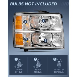 Nilight Headlight Assembly Compatible with 2007 2008 2009 2010 2011 2012 2013 Silverado 1500 2007 2008 2009 2010 2011 2012 2013 2014 Silverado 2500HD 3500HD Replacement Chrome Housing Amber Reflector