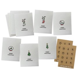 Merry Christmas Cards Set - 24 Assorted Minimalist Christmas Cards with Envelopes & Sticker Seals - Featuring Cute Stockings and Snowglobes for Holiday Greetings