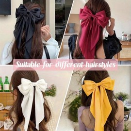 Hair Clip, Silky Satin Hair Bows Clips for Women & Girls, 6PCS Large Soft Hair Clips with Bow, French Barrette Hairpin Accessories (6 Colors) - No Slip, Gentle Hold for All Hair Types
