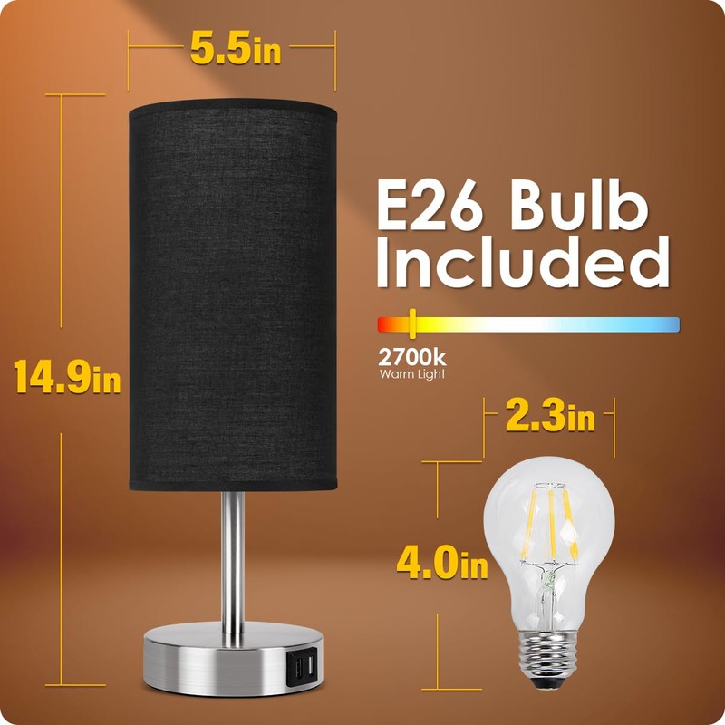 Bedside Lamp with USB Port - Touch Control Table Lamp