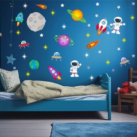 Epic Modz 44x Outer Space Wall Decals Rocket Planets Astronaut Earth Alien Wall Stickers Baby Nursery Boys Bedroom Playroom Wall Decor Set