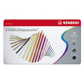 STABILOaquacolor Metal Box of 36 Colours - Aquarellable Coloured Pencil