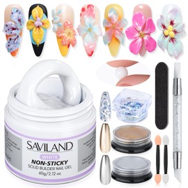 SAVILAND White Solid Builder Nail Gel Kit: Non-Sticky 60 g Sculpture Gel for Nail Art with Chrome Powder Sequins Sculpture Pen Non-Wipe Extensions 3D Nails Art Designs DIY Home