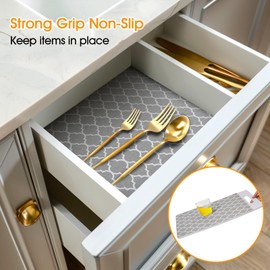 Shinlendid Shelf and Drawer Liner for Kitchen Cabinets Non-Adhesive, Strong Grip Non-Slip Thickened Cabinet Liners for Shelves, Waterproof Mats for Dresser Cupboard, Gray, 12 in x 20 Feet