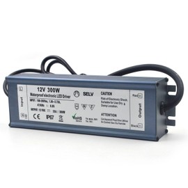 LED Driver 12V 300W Waterproof IP67 Power Supply Transformer, 100-265V AC to 12V DC Low Voltage Output, LED Transformer with 3-Prong Plug Cable for LED Light, Computer Project, Outdoor Light