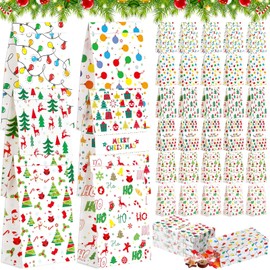 Kolldenn 120 Pieces 6 Styles Christmas Treat Bags Christmas Gift Bags 9.5 x 5.1 x 3.15 Inch Party Favor Paper Bags Wrapped Goodie Bags for Christmas Valentines Day Birthday Party (Multicolor,Cute)