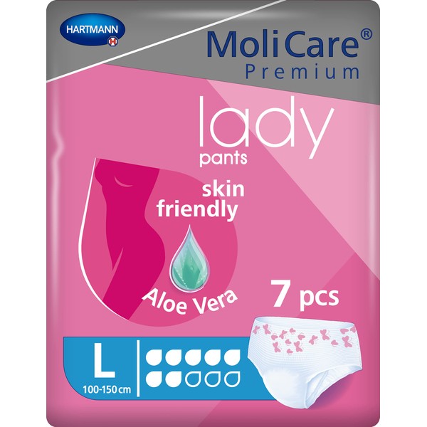 MoliCare Premium lady pants, discreet use for incontinence especially for women, aloe vera, 7 drops, size L, 1 x 7 pieces