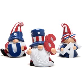 Hodao 4th of July Gnomes Patriotic Gnomes Resin Gnome Figurines Handmade Scandinavian Home Decor for American Independence/Memoria/Veterans Day Party