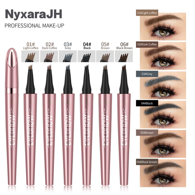 NyxaraJH 4-Tip Eyebrow Pen with Brush, 24Hr Long Lasting, Waterproof